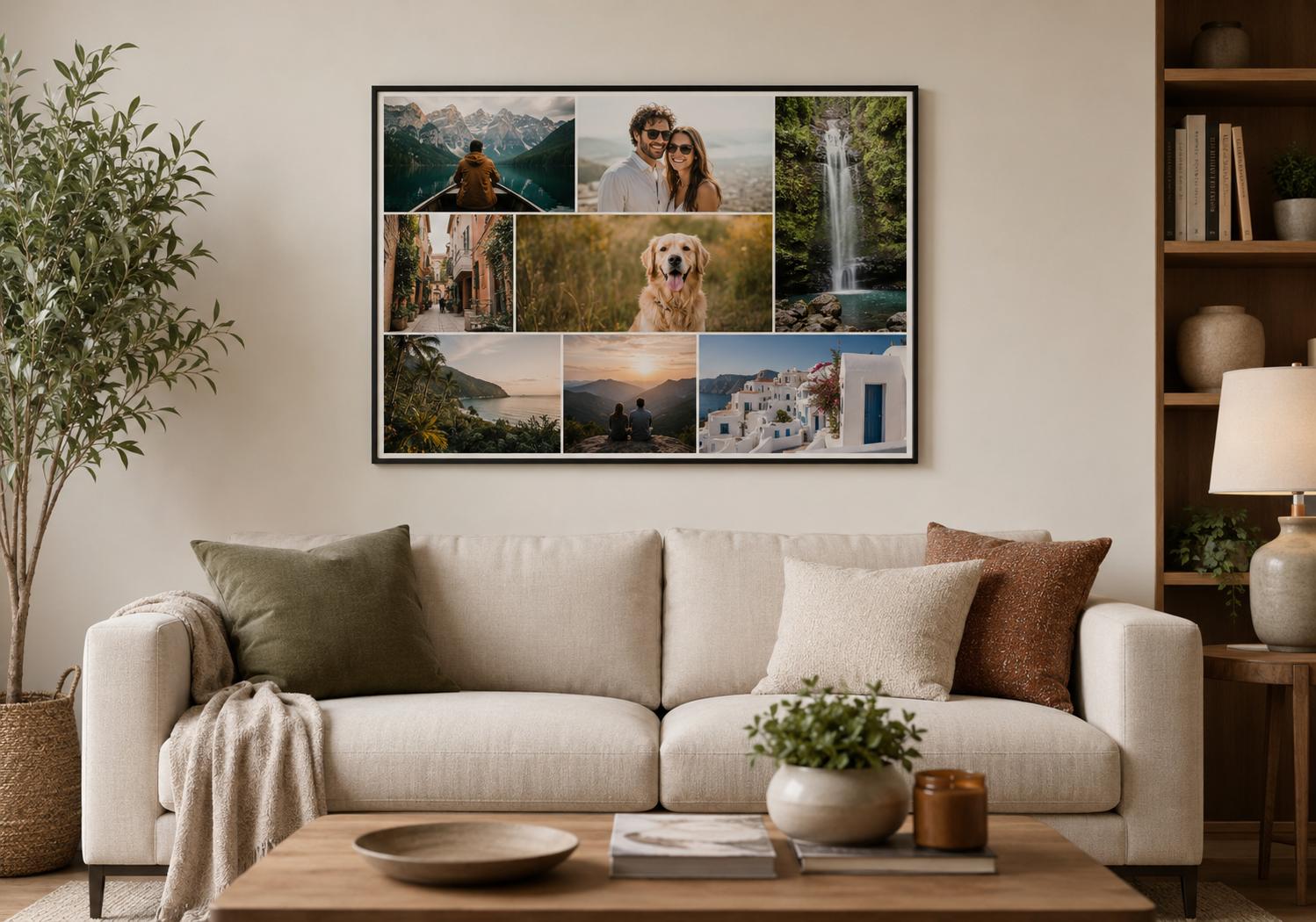 Photo collage wall art print made from mixed portrait and landscape photos